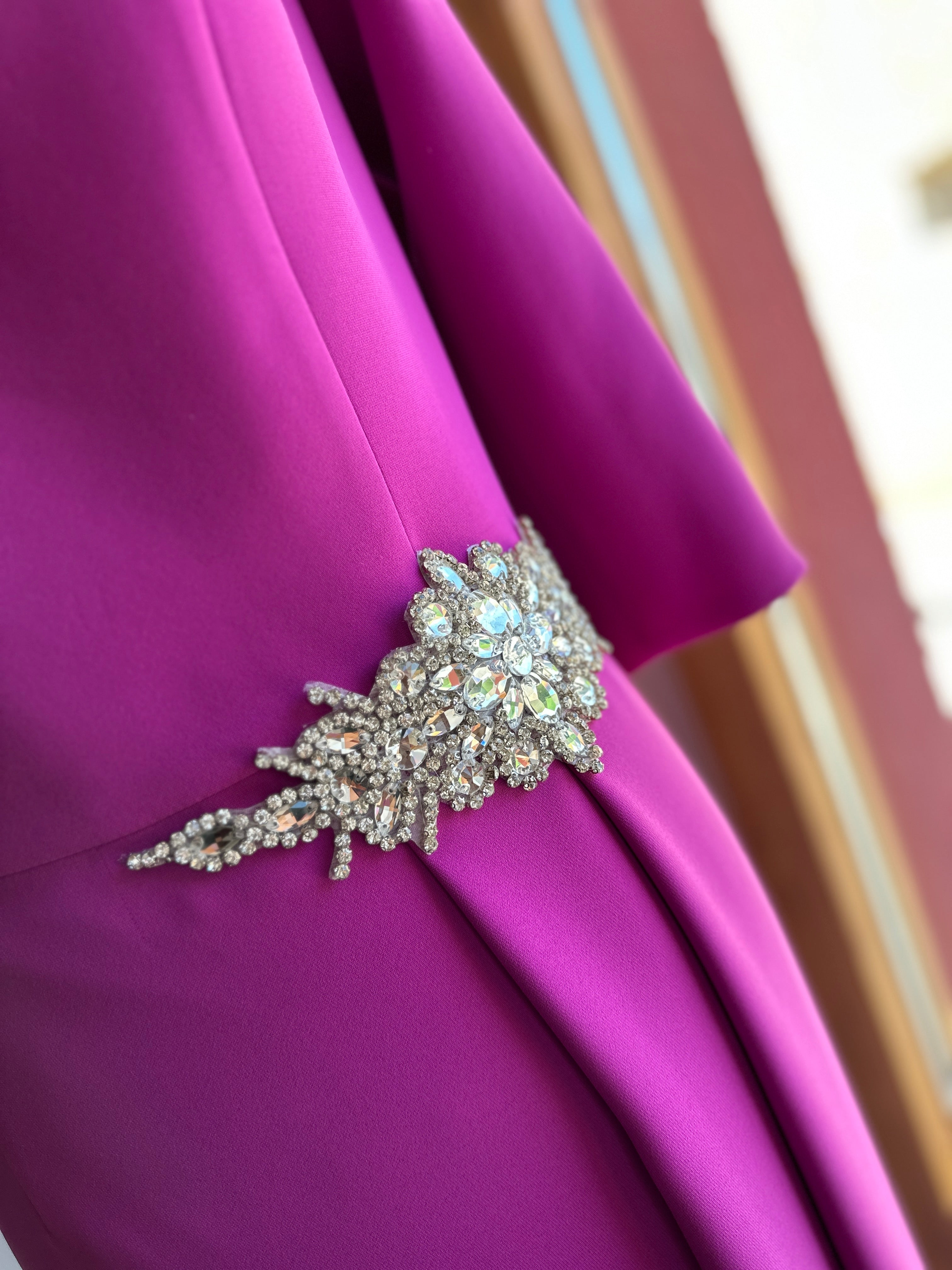 slim fit dress slacks Marchesa Notte Tish Gown